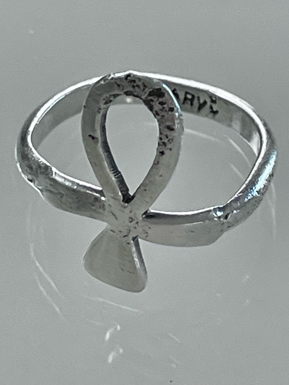 Vintage 925 Sterling Silver Egyptian Ankh Symbol Ring (Signed), Size 6/6.5
